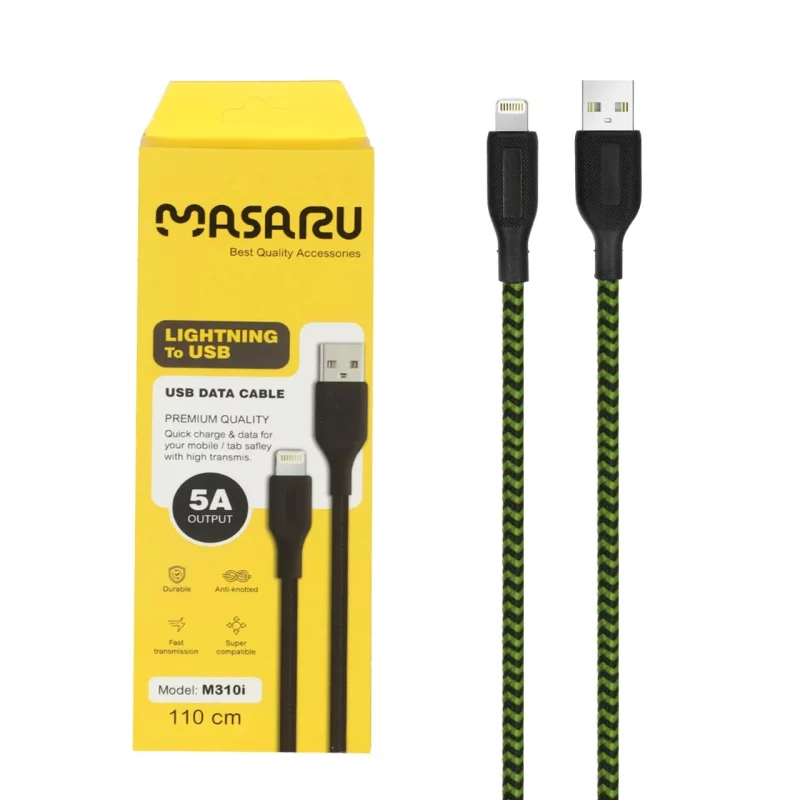 کابل شارژ 1.1 متری فست آیفون Masaru مدل M310i - مشکی سبز - SMO - تصویر 2
