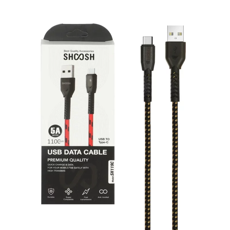 کابل شارژ کنفی 1.1 متری فست Shoosh Type-C مدل SH119C - مشکی طلایی - SMO - تصویر 2