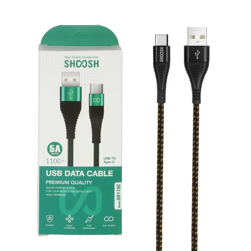 کابل شارژ کنفی 1.1 متری فست Shoosh Type-C مدل SH115C - مشکی طلایی - SMO - تصویر 2
