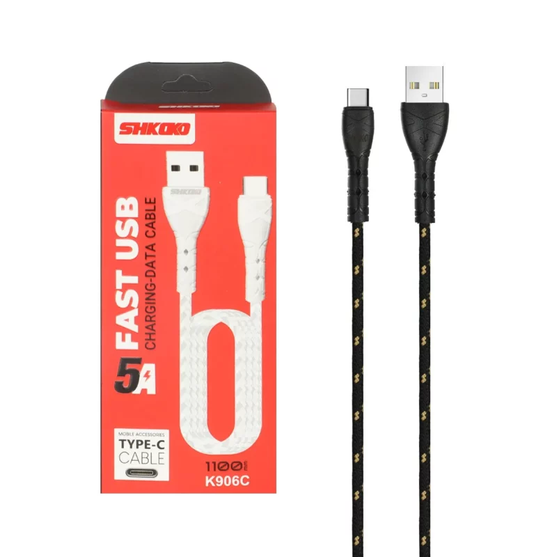 کابل شارژ 1.1 متری فست Shkoko Type-C مدل K906C - مشکی طلایی - SMO - تصویر 2