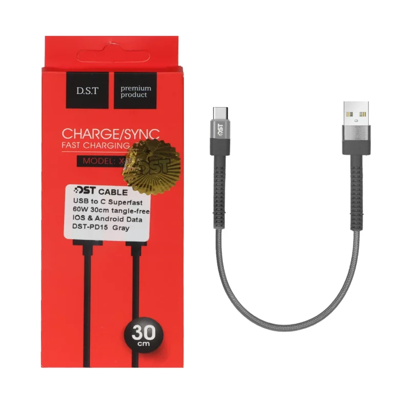 کابل شارژ PD و فست 30 سانتی پاوربانک Type-C مدل X-15 60W - خاکستری - DST (گارانتی شش ماهه) - تصویر 2