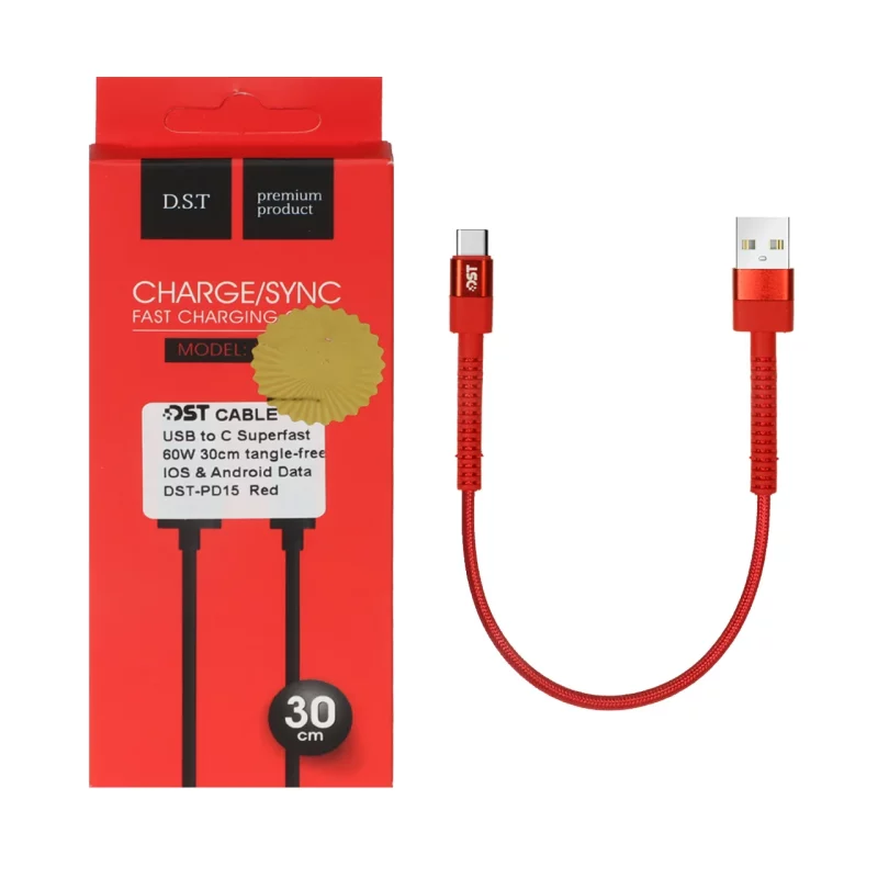 کابل شارژ PD و فست 30 سانتی پاوربانک Type-C مدل X-15 60W - قرمز - DST (گارانتی شش ماهه) - تصویر 2
