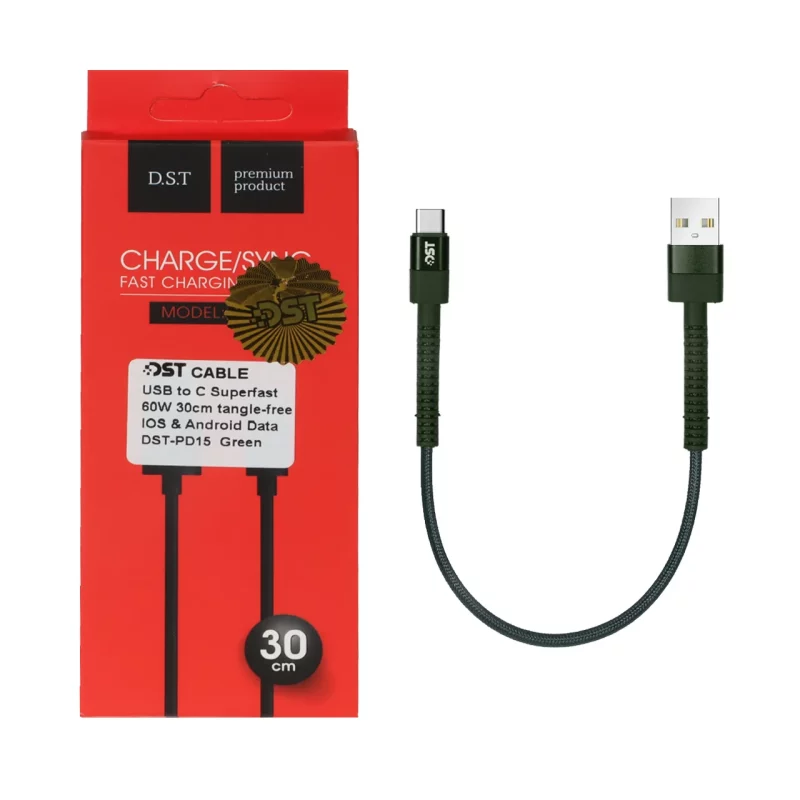 کابل شارژ PD و فست 30 سانتی پاوربانک Type-C مدل X-15 60W - سبز - DST (گارانتی شش ماهه) - تصویر 2