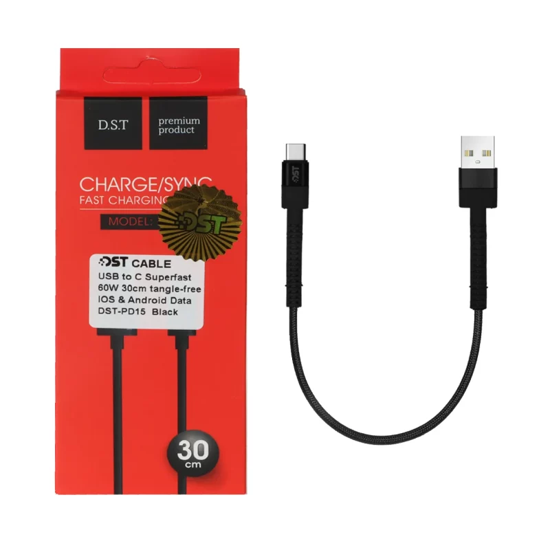 کابل شارژ PD و فست 30 سانتی پاوربانک Type-C مدل X-15 60W - مشکی - DST (گارانتی شش ماهه) - تصویر 2