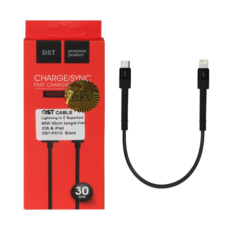 کابل شارژ PD و فست 30 سانتی پاوربانک Type-C To Lightning مدل X-15 20W - مشکی - DST (گارانتی شش ماهه) - تصویر 2