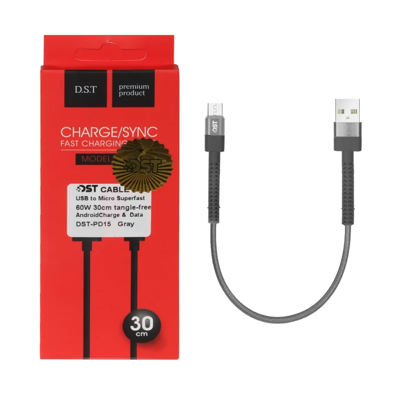 کابل شارژ فست 30 سانتی پاوربانک اندروید مدل X-15 - خاکستری - DST (گارانتی شش ماهه) - تصویر 2
