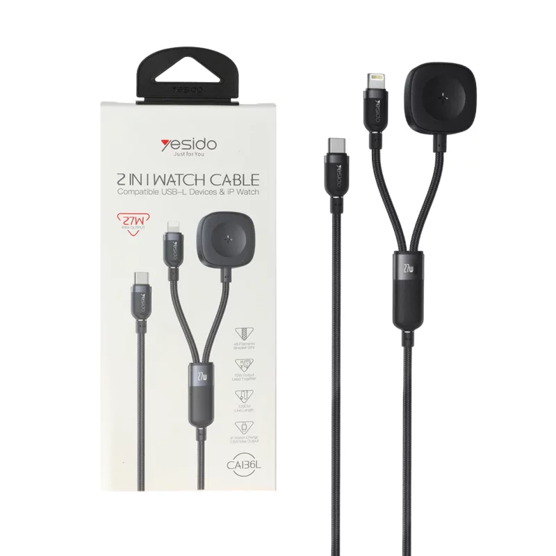 کابل شارژ 1.2 متری فست Type-C to Lightning و شارژر وایرلس Yesido مدل CA136L 27W - مشکی (گارانتی 18 ماه تعویض نیکان همراه) - تصویر 2