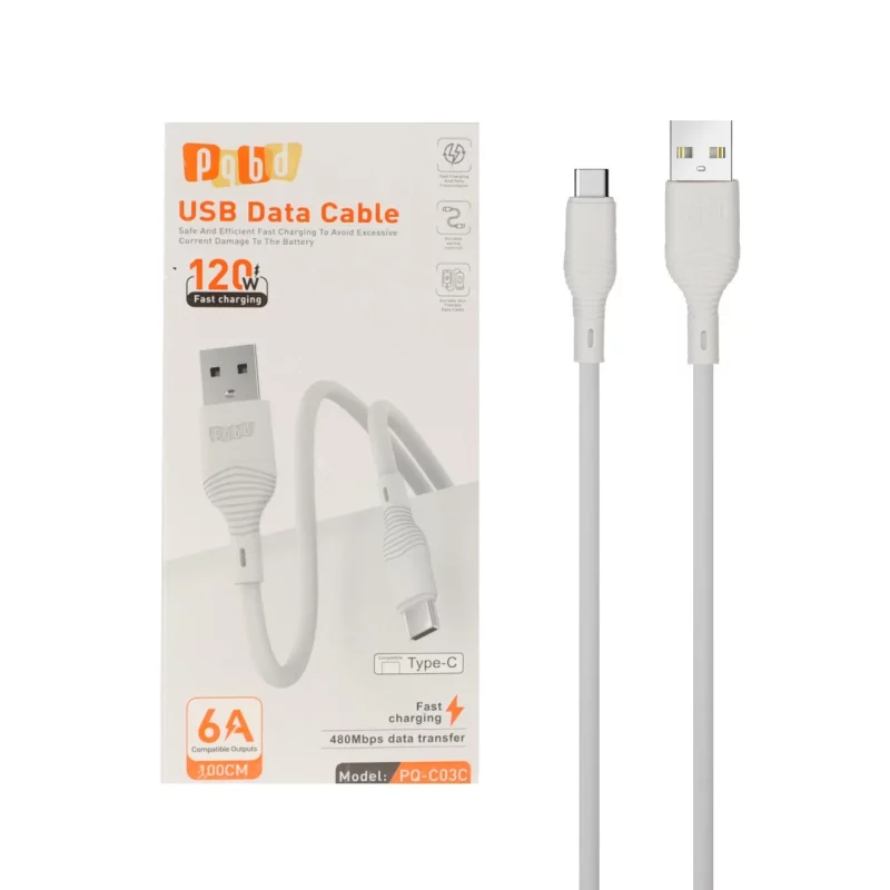 کابل شارژ فست pqbd Type-C مدل PQ-C03C 120W - سفید - تصویر 2