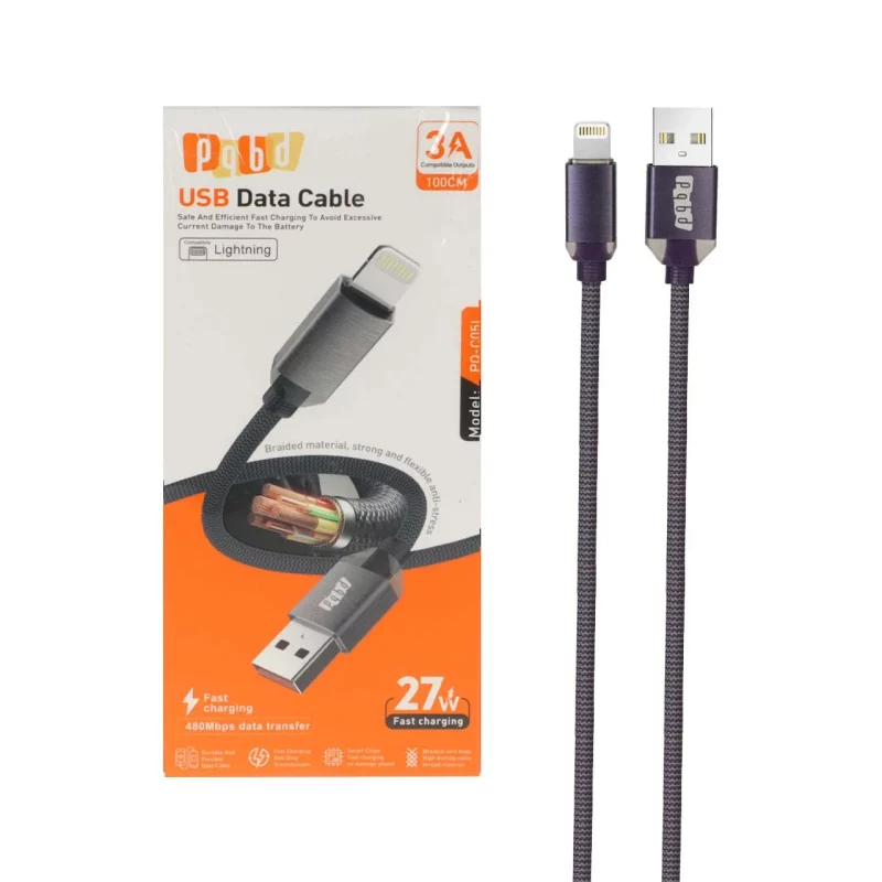 کابل شارژ فست آیفون pqbd مدل PQ-C05L 27W - بنفش - تصویر 2