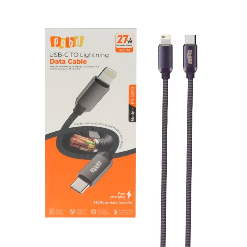 کابل شارژ فست pqbd Type-C To Lightning مدل PQ-C05CL 27W - بنفش - تصویر 2