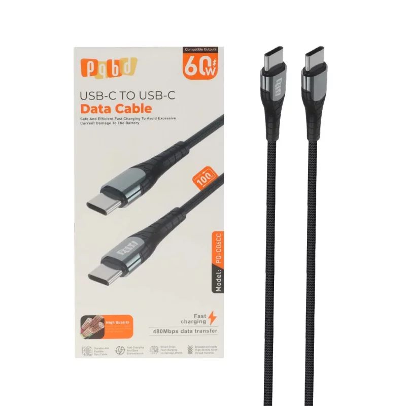 کابل شارژ فست pqbd Type-C To Type-C مدل PQ-C06CC 60W - مشکی - تصویر 2