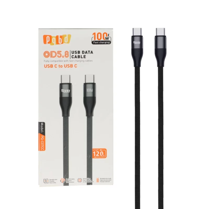 کابل شارژ فست 1.2 متری pqbd Type-C To Type-C مدل PQ-C07CC 100W - مشکی - تصویر 2