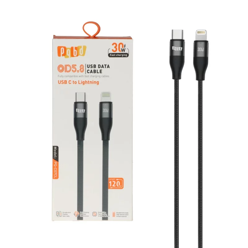 کابل شارژ فست 1.2 متری pqbd Type-C To Lightning مدل PQ-C07CL 30W - مشکی - تصویر 2