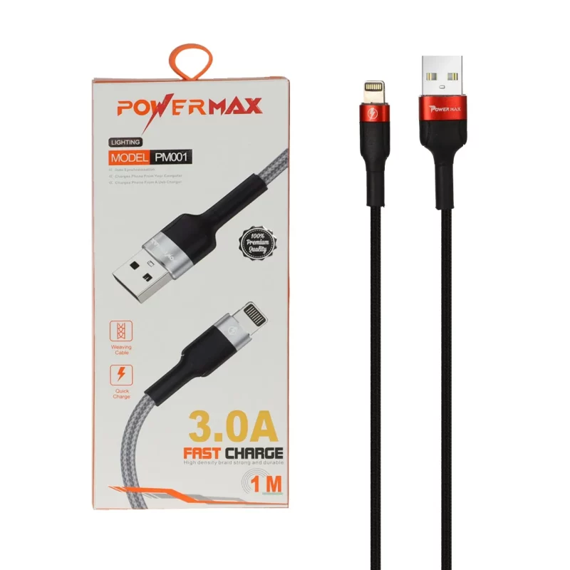کابل شارژ فست آیفون Power Max مدل PM001 - مشکی قرمز - تصویر 2