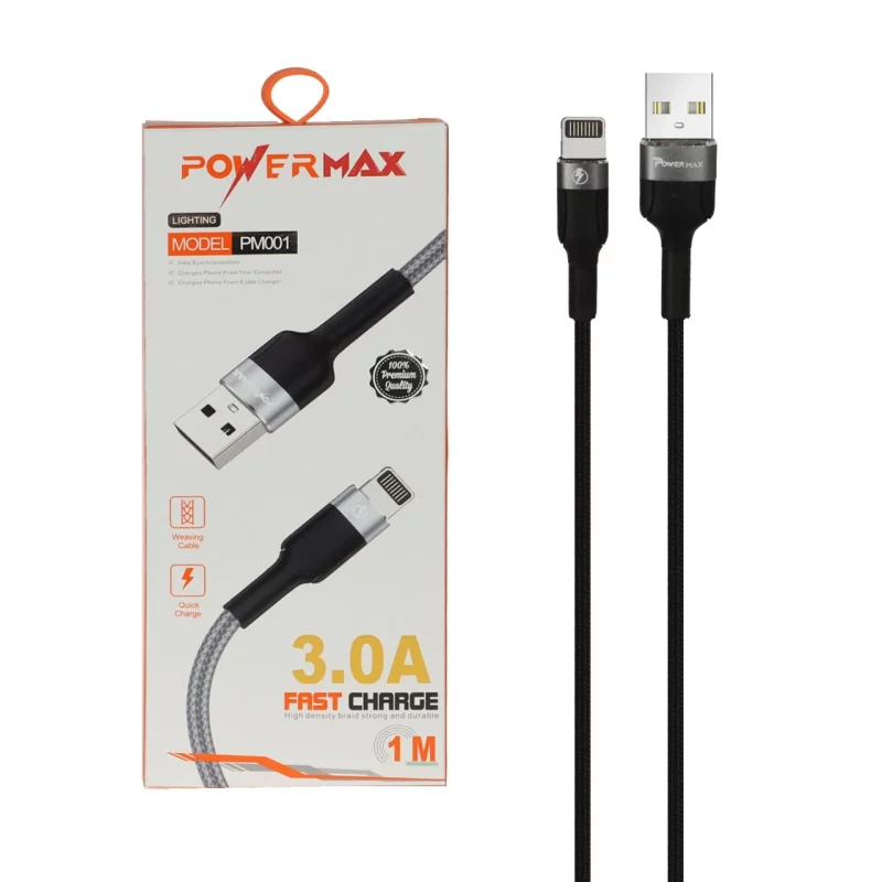 کابل شارژ فست آیفون Power Max مدل PM001 - مشکی طوسی - تصویر 2