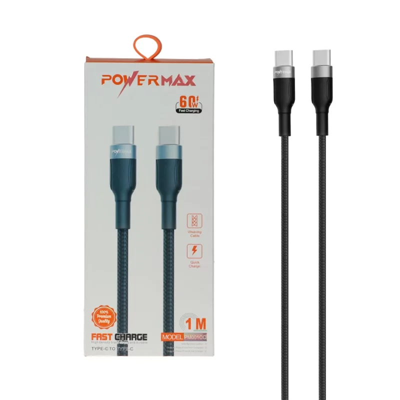 کابل شارژ فست Power Max Type-C To Type-C مدل PM001CC 60W - مشکی - تصویر 2