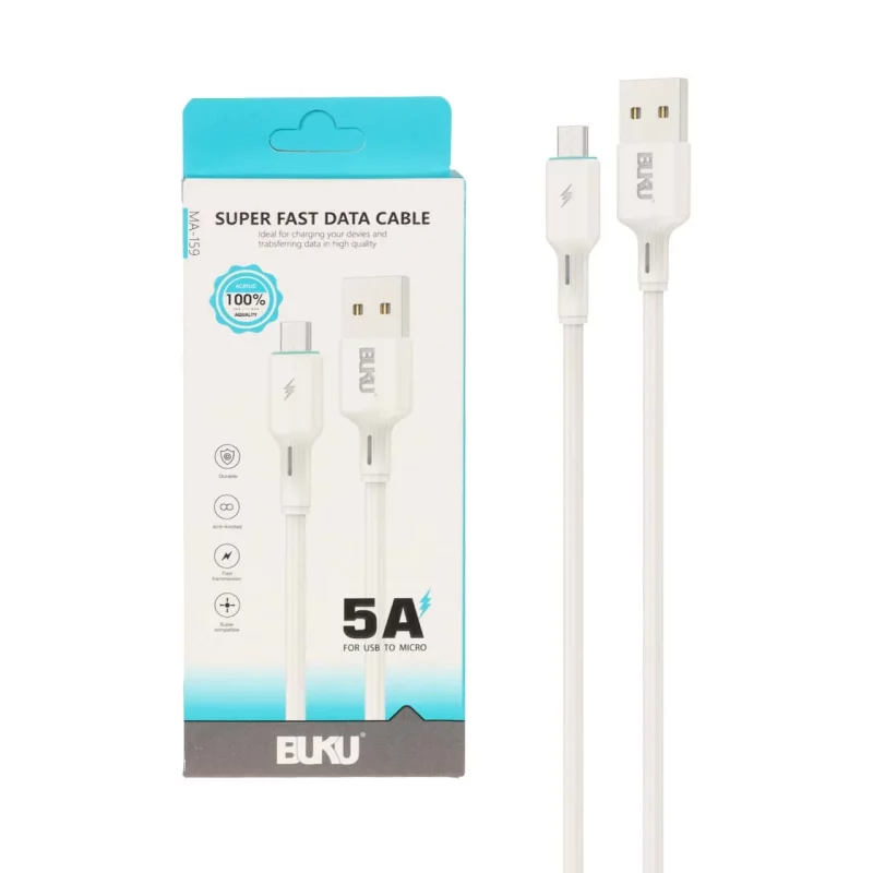 کابل شارژ فست اندروید BUKU مدل MA-159 - سفید - MMS (گارانتی شش ماهه YA) - تصویر 2