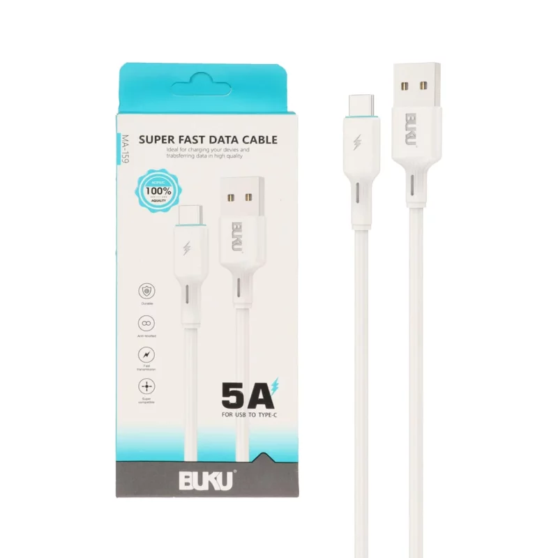 کابل شارژ فست BUKU Type-C مدل MA-159 - سفید - MMS (گارانتی شش ماهه YA) - تصویر 2