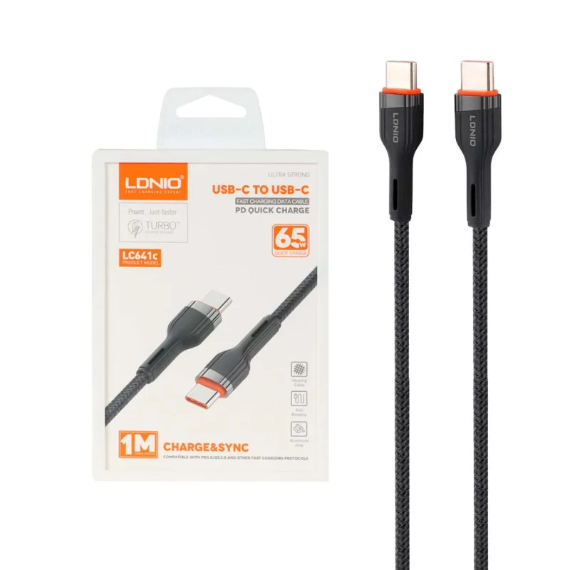 کابل شارژفست PD و فست LDNIO Type-C To Type-C مدل LC641C 65W - مشکی (اصلی) - تصویر 2