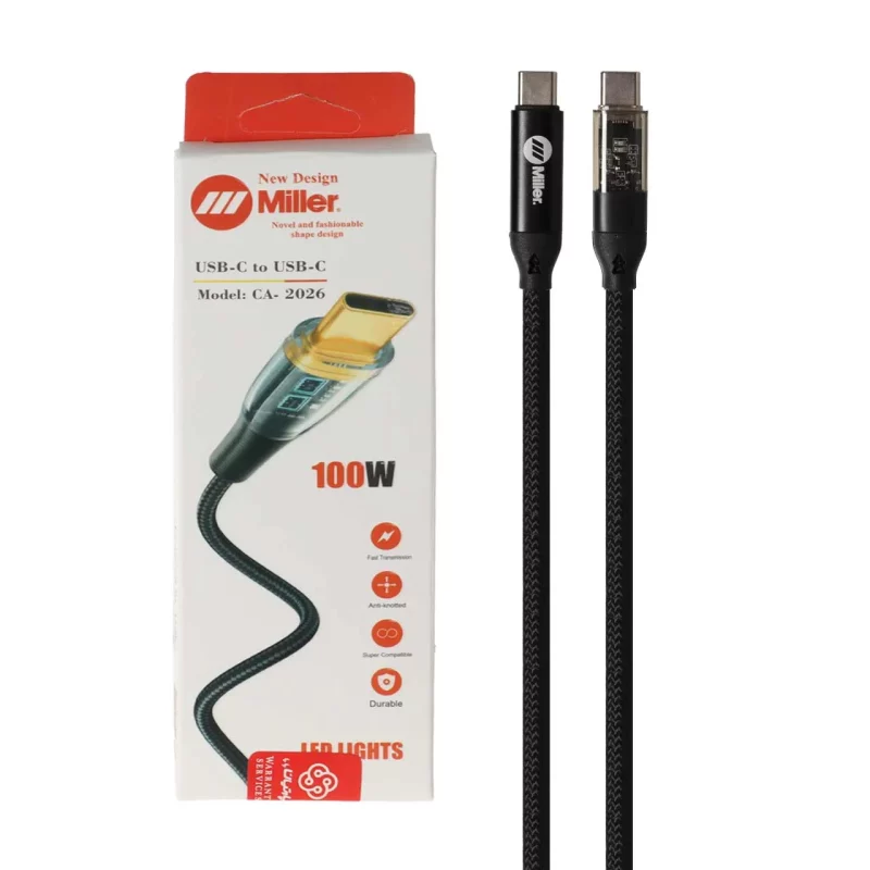 کابل شارژ PD و فست Miller Type-C To Type-C مدل CA-2026 100W - مشکی (گارانتی پارتیان پایا) - تصویر 2