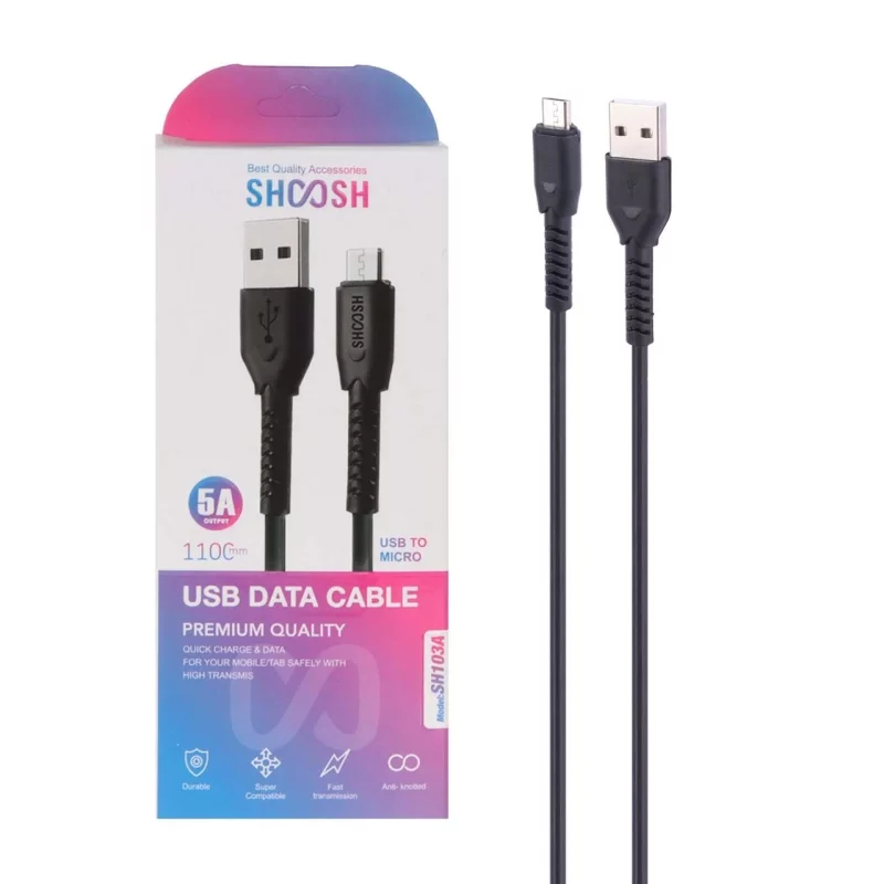 کابل شارژ 1.1 متری فست اندروید Shoosh مدل SH103A - مشکی - SMO - تصویر 2