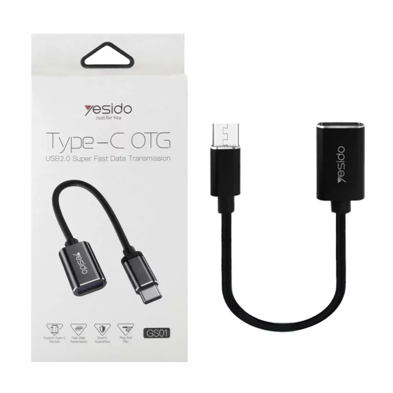 کابل تبدیلyesido OTG Type-C مدل GS01 - مشکی (گارانتی 18 ماه تعویض نیکان همراه) - تصویر 2