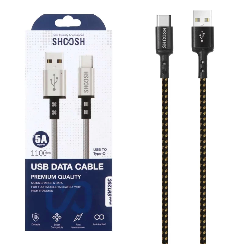 کابل شارژ کنفی 1.1 متری فست Shoosh Type-C مدل SH120C - مشکی طلایی - SMO - تصویر 2