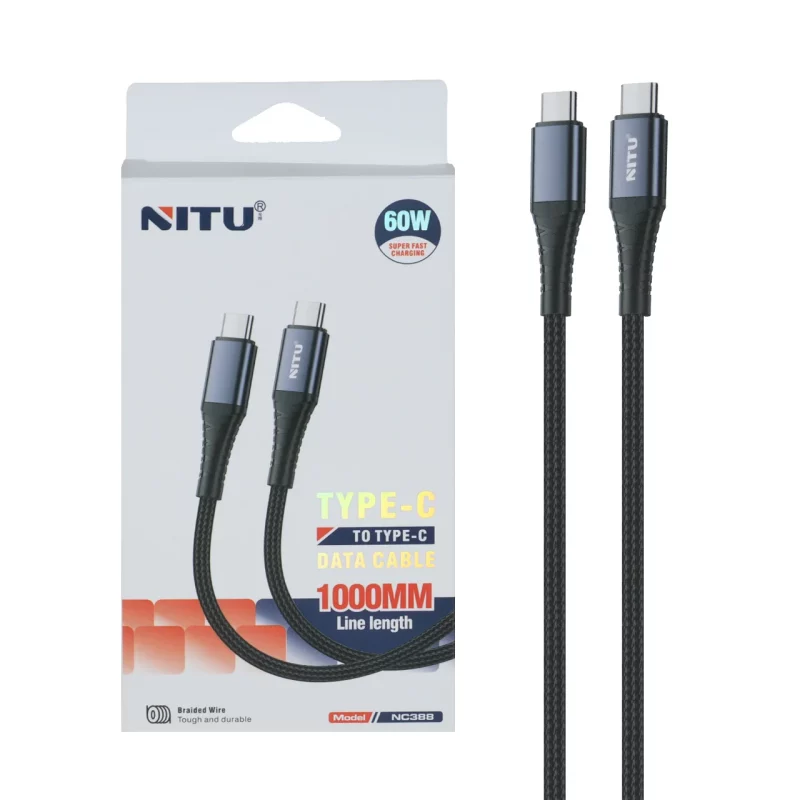 کابل شارژ فست Nitu Type-C To Type-C مدل NC388 60W - مشکی (گارانتی 18 ماهه تعویض نیکان همراه) - تصویر 2