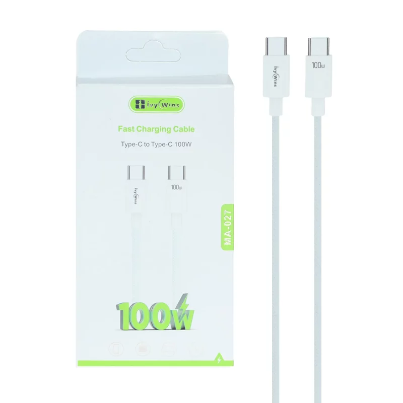کابل شارژ فست ivy Wins Type-C To Type-C مدل MA-027 100W - سفید (گارانتی 18 ماهه تعویض نیکان همراه) - تصویر 2