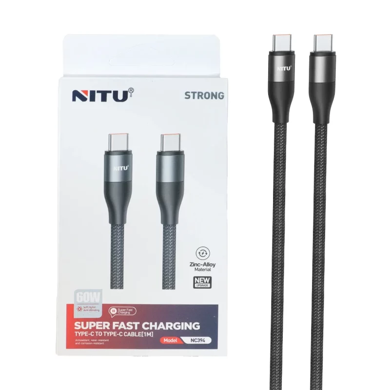 کابل شارژ فست Nitu Type-C To Type-C مدل NC394 60W - مشکی (گارانتی 18 ماهه تعویض نیکان همراه) - تصویر 2