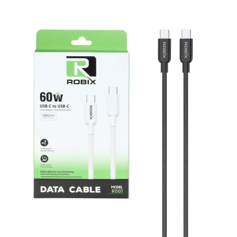 کابل شارژ فست ROBIX Type-C To Type-C مدل R001 60W - مشکی - MDM - تصویر 2