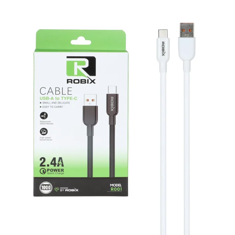 کابل شارژ فست ROBIX Type-C مدل R001 - سفید - MDM - تصویر 2