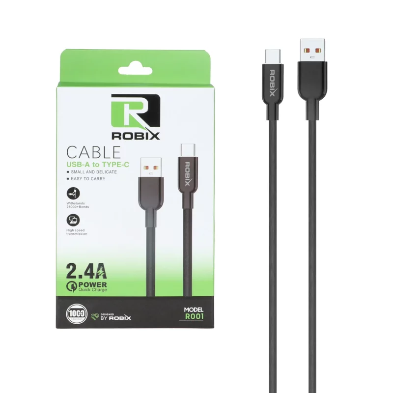 کابل شارژ فست ROBIX Type-C مدل R001 - مشکی - MDM - تصویر 2