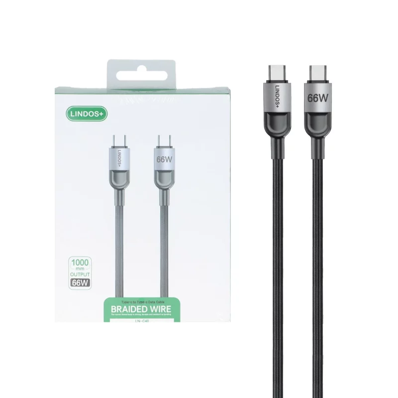 کابل شارژ فست Lindos+ Type-C To Type-C مدل LN-C40 66W - مشکی - تصویر 2