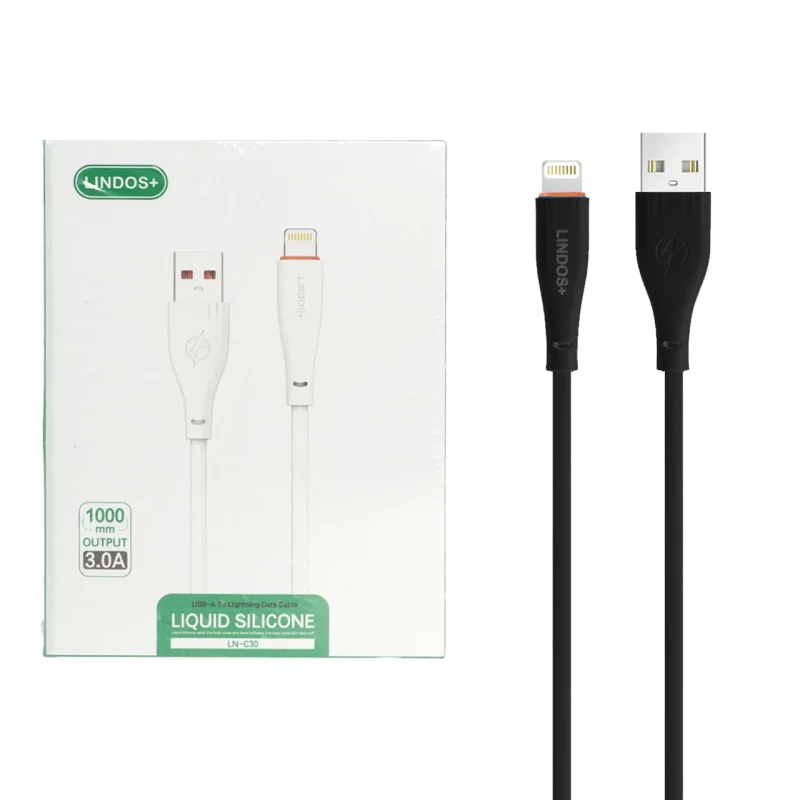 کابل شارژ فست آیفون +Lindos مدل LN-C30 - مشکی - تصویر 2