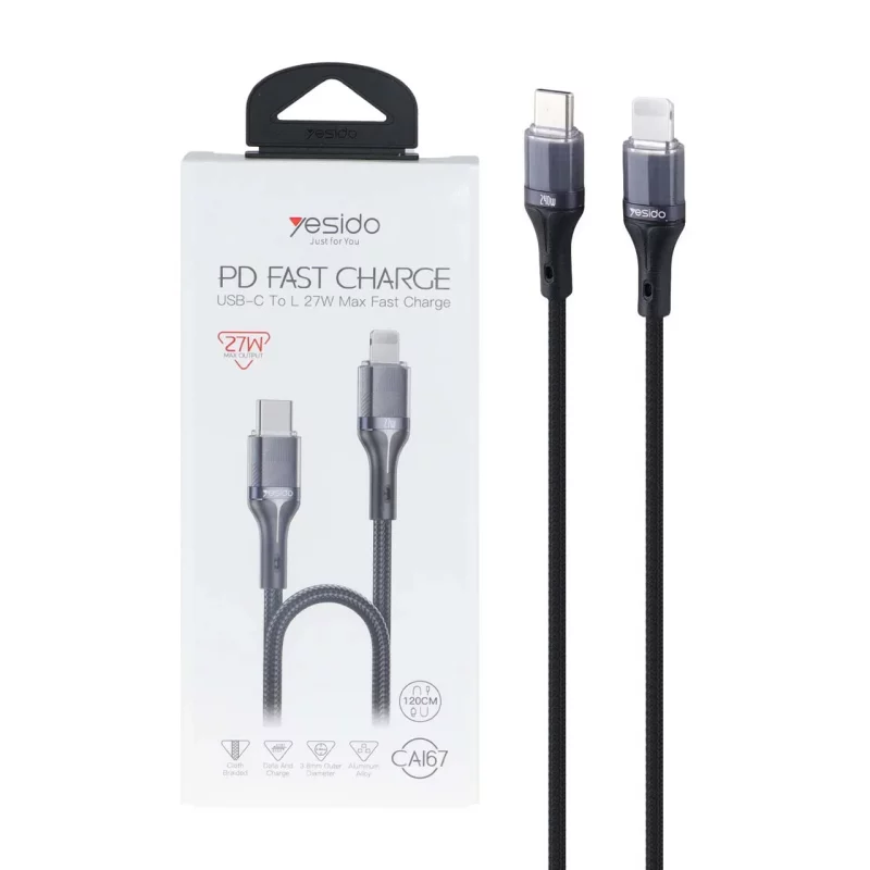 کابل شارژ 1.2 متری PD و فست Yesido Type-C To Lightning مدل CA167 27W - مشکی (گارانتی 18 ماه تعویض نیکان همراه) - تصویر 2