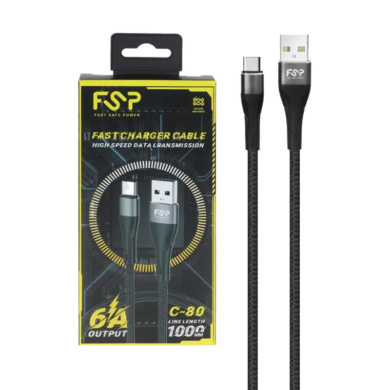 کابل شارژ فست FSP Type-C مدل C-80 - مشکی - BSA - تصویر 2
