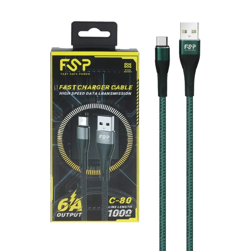 کابل شارژ فست FSP Type-C مدل C-80 - سبز - BSA - تصویر 2