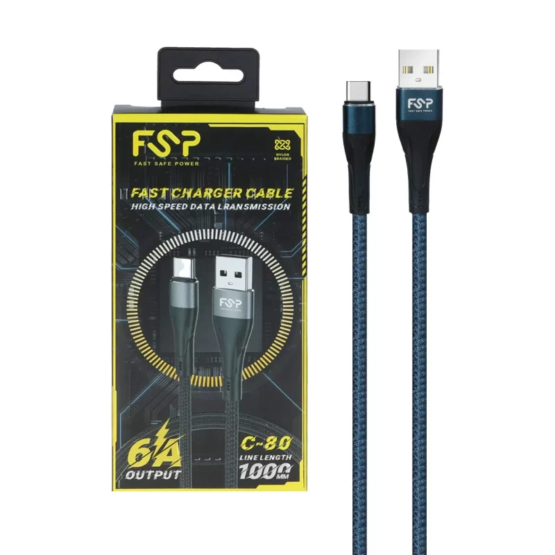 کابل شارژ فست FSP Type-C مدل C-80 - آبی - BSA - تصویر 2
