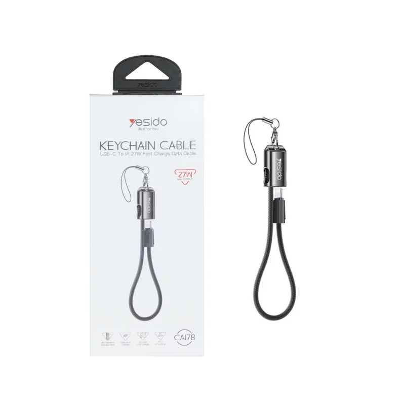 کابل شارژ فست 20 سانتی Yesido Type-C To Lightning و جاسوئیچی مدل CA178 27W - مشکی (گارانتی 18 ماه تعویض نیکان همراه) - تصویر 2