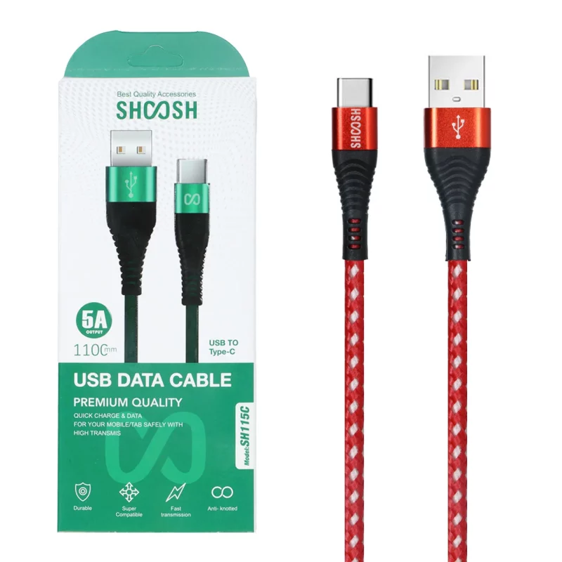 کابل شارژ کنفی 1.1 متری فست Shoosh Type-C مدل SH115C - قرمز سفید - SMO - تصویر 2