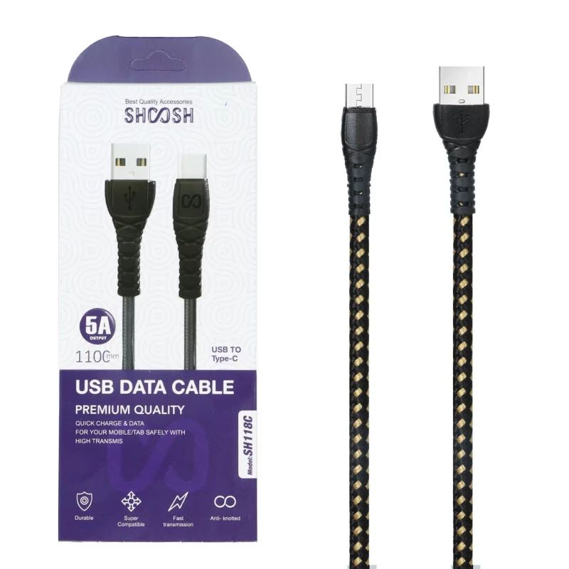 کابل شارژ کنفی 1.1 متری فست Shoosh Type-C مدل SH118C - مشکی طلایی - SMO - تصویر 2