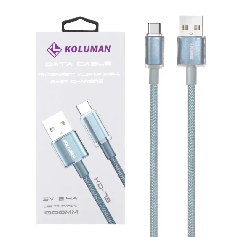 کابل شارژ فست Koluman Type-C مدل KD-78 - آبی روشن (گارانتی یکساله PMC) - تصویر 2