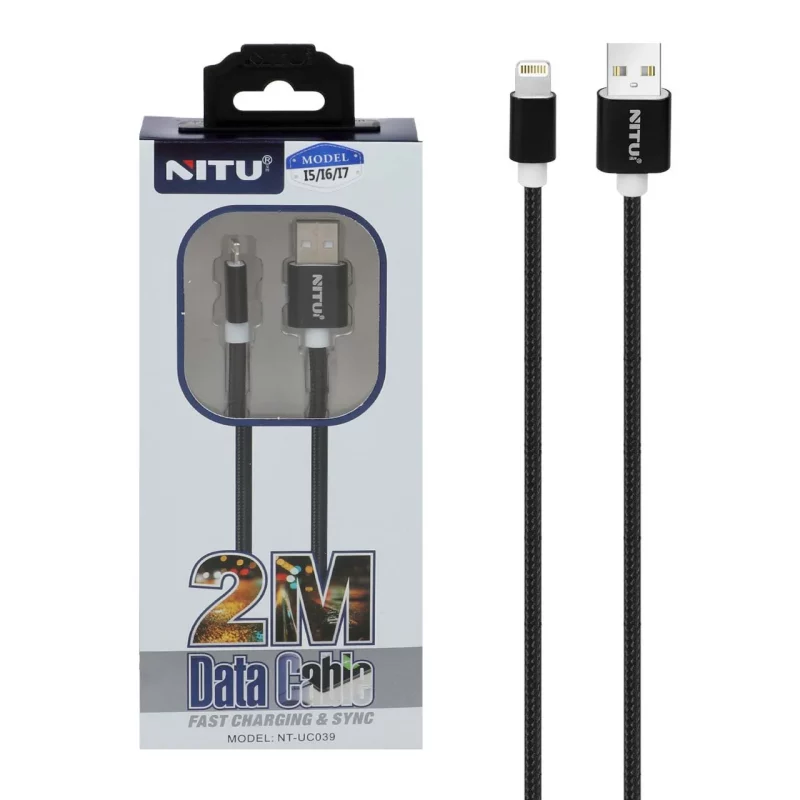 کابل شارژ و دیتا فست کنفی 2 متری آیفون NITU مدل UC039 - مشکی (گارانتی 18 ماه تعویض نیکان همراه) - تصویر 2