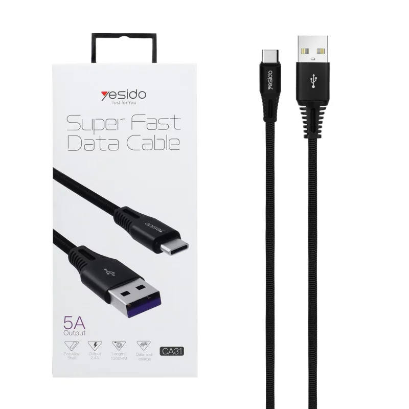 کابل شارژ فست yesido Type-C مدل CA31 - مشکی (گارانتی 18 ماه تعویض نیکان همراه) - تصویر 2