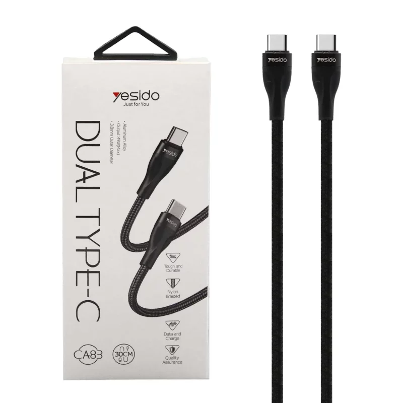کابل شارژ پاوربانک فست yesido Type-C To Type-C مدل CA83 - مشکی (گارانتی 18 ماه تعویض نیکان همراه) - تصویر 2