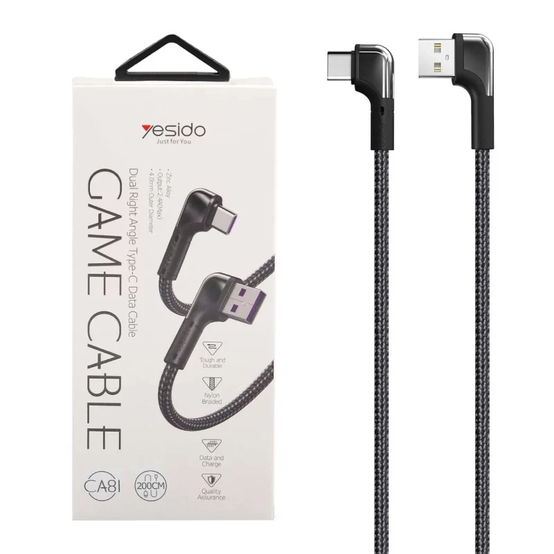 کابل شارژ فست 2 متری yesido Type-C مدل CA81 - مشکی (گارانتی 18 ماه تعویض نیکان همراه) - تصویر 2