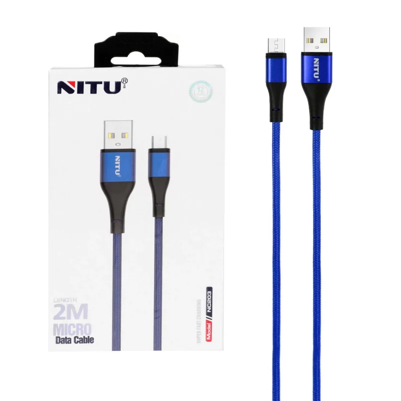 کابل شارژ فست 2 متری اندروید NITU مدل NC203 - آبی (گارانتی 18 ماه تعویض نیکان همراه) - تصویر 2