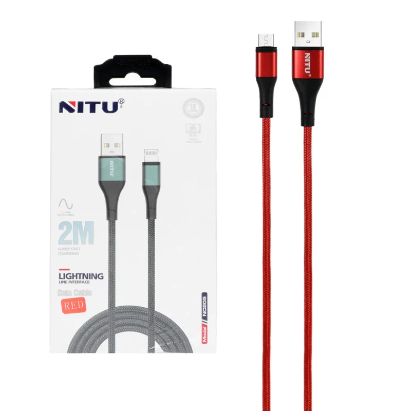 کابل شارژ فست 2 متری آیفون NITU مدل NC205 - قرمز (گارانتی 18 ماه تعویض نیکان همراه) - تصویر 2