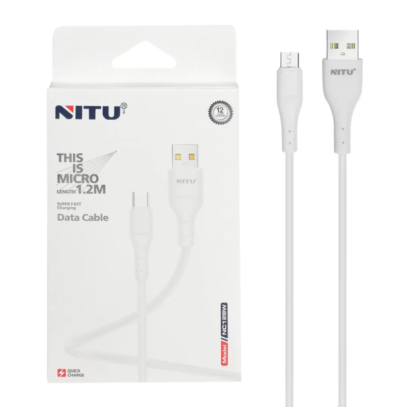 کابل شارژ فست 1.2 متری اندروید NITU مدل NC128W - سفید (گارانتی 18 ماه تعویض نیکان همراه) - تصویر 2